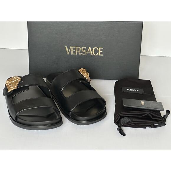 Versace Medusa Black Leather Slides Sandals 12 US (45 Euro) 1020767 NIB $700 - Picture 15 of 16